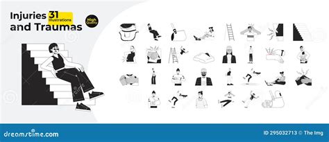 Trauma Injured People Black and White Cartoon Flat Illustration Bundle ...