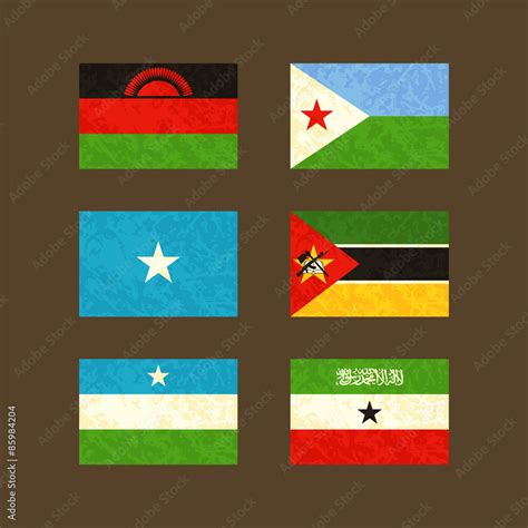 Vektorová grafika „Flags of Malawi, Djibouti, Somalia, Mozambique, Puntland and Somaliland“ ze ...