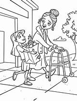 Kindness Is Helping Old People To Carry Their Bag Coloring Pages  Kids sketch template