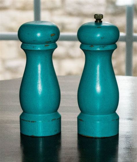 Salt Shaker and Pepper Mill Hand Painted Turquoise by jaxscorner | Stuffed peppers, Salt shaker ...