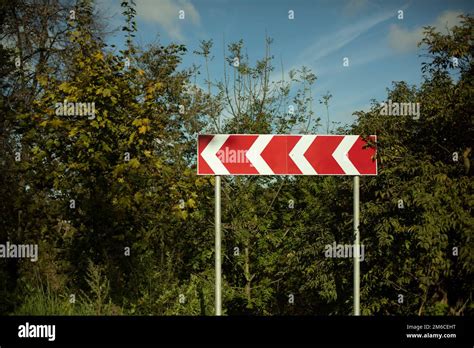 Sharp turn of road. Sharp turn sign. Highway infrastructure Stock Photo ...