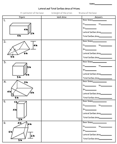 Area Of A Prism And Pyramid Worksheets