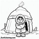 Frozen Eskimo In Front Of An Igloo Coloring Page  For Kids sketch template
