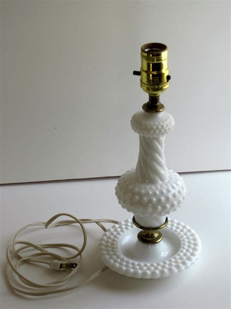 Vintage White Milk Glass Hobnail Lamp 12 by HeartlandVintageShop