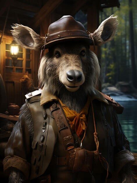 Premium Photo | Portrait of Moose Pirate Forest Mariner Costume Antlered Tricorn Hat Woo Fashion ...