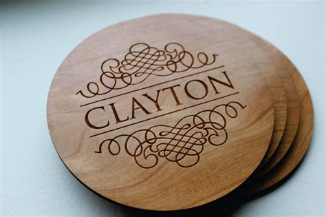 Personalized Coaster Set of 4 Engraved Wood Coasters Home
