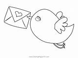 Bird With Love Letter Coloring Page For Kids  Free Valentines Day sketch template