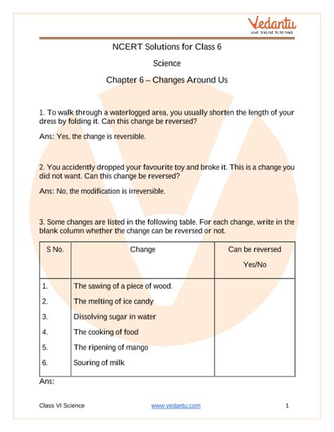 NCERT Solutions for Class 6 Science Chapter 6 - Changes around Us