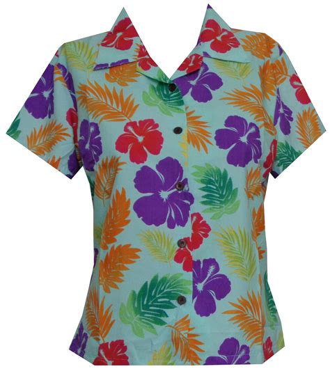 Alvish - Hawaiian Shirt 38W Women Floral Leaf Aloha Beach Top Blouse ...