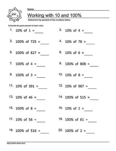 Maths Percentage Worksheet