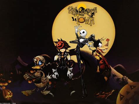 Whimsical Kingdom Hearts Wallpaper with Goofy, Jack Skellington, and Donald Duck