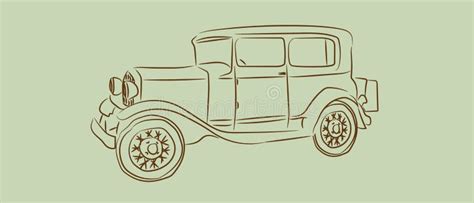 Vintage Car with Sketch or Line Art Design. Hand Drawn Vector ...