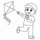 Premium Vector  Spring Boy Flying A kite Isolated coloring Page sketch template