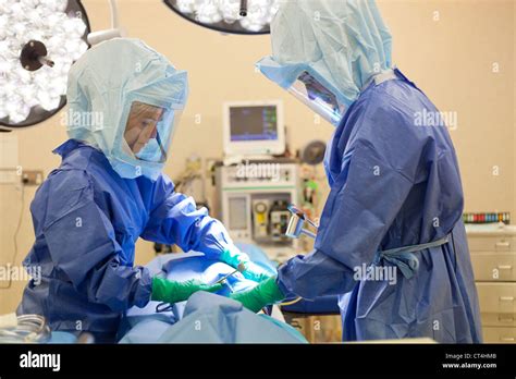 Surgeon and nurse in operating theater Stock Photo - Alamy