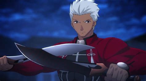 an anime character with white hair holding a large knife