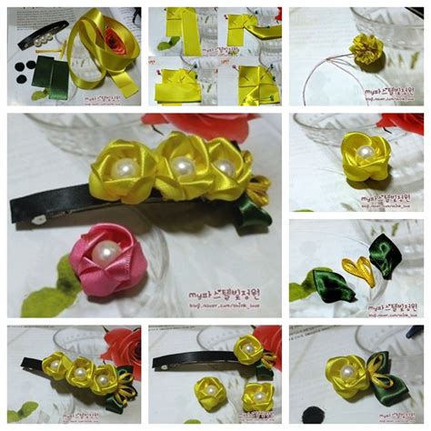 Wonderful DIY Ribbon Rose Hair Clip With Peal