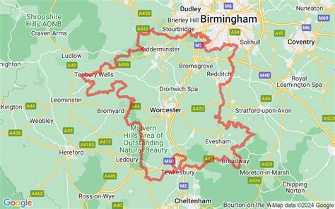 Map Of Worcestershire - County In West Midlands, England