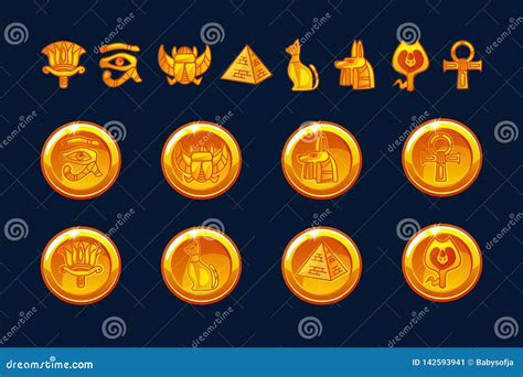 Egypt Icons Coins and Design Elements Isolated. Collection of Ancient Egypt Icons - Pyramid ...