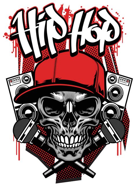 hip hop t shirt design with skull wearing cap 22938449 Vector Art at Vecteezy
