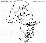 Cartoon Black And White Girl Playing On A Pogo Stick By toonaday 1769852 sketch template