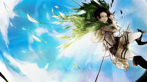Attack On Titan Levi Ackerman Fighting Having Sword With Background Of Blue Sky HD Anime ...