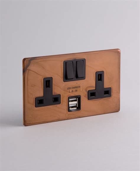Copper Double Plug Socket USB with Black or White Inserts