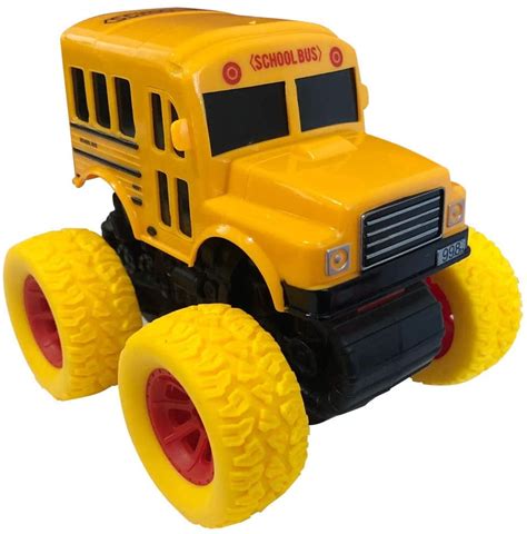 ArtCreativity Yellow School Bus Toy with Yellow Monster Truck Tires, Push n Go Toy Car for Kids ...