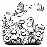 Birds and Butterflies Coloring Page · Creative Fabrica sketch template