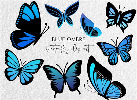 Blue Ombre Butterfly Clipart Butterflies PNG Digital - Etsy