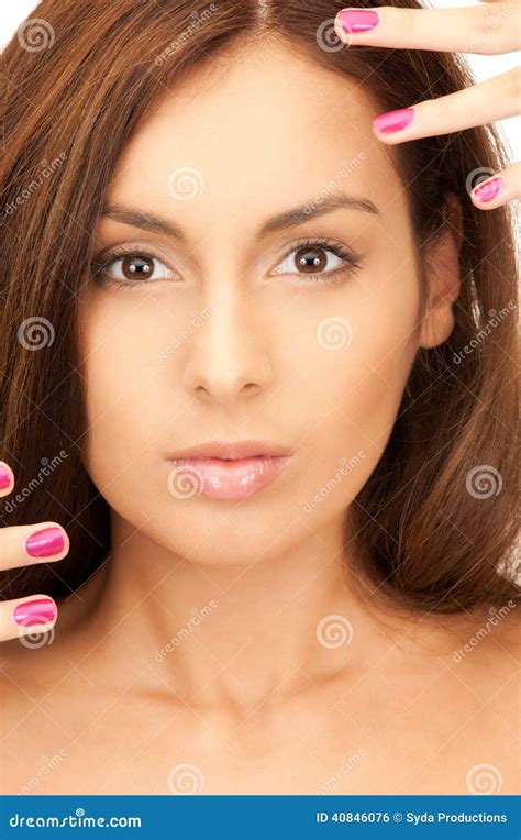 Lovely Woman with Polished Nails Stock Photo - Image of hands, face: 40846076