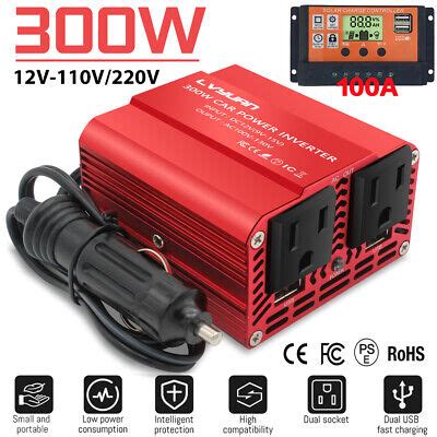 300W Car Power Inverter DC 12V to AC 110V 120V Solar Converter 100A Controller | eBay