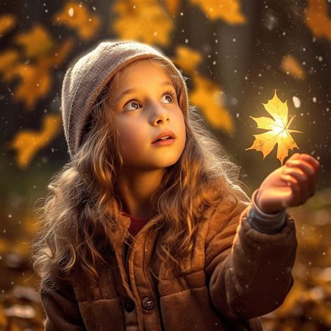 Premium AI Image | Little girl on autumn nature background Generative AI