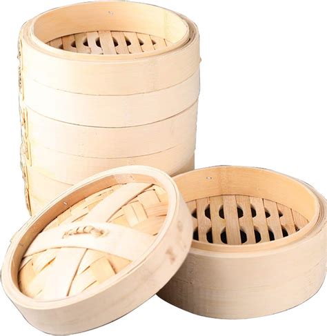 Bamboo Steamer Basket with Lid, 4-Tiers Chinese Food Steamers, Durable ...