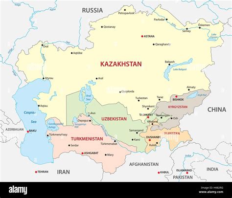 Asia centrale mappa Immagine e Vettoriale - Alamy