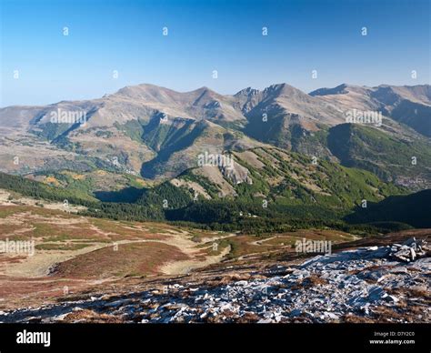 A view to Vrtop and Kobilica, peaks in the Sar Planina mountain range in Macedonia Stock Photo ...