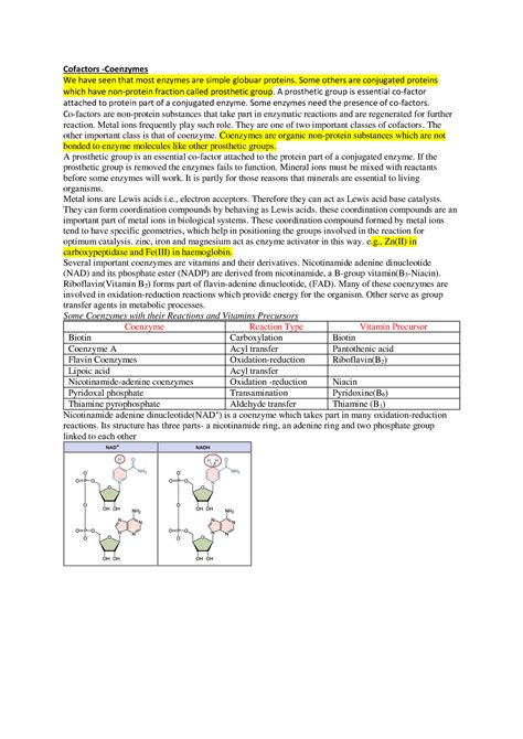 Cofactor - Lecture Notes - Cofactors -Coenzymes We have seen that most enzymes are simple ...