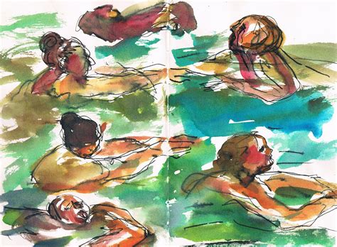 Swimmers, ink and watercolours www.facebook.com/jitkapalmersketchbook | Drawings, Painting, Sketches