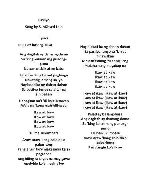 Pasilyo - this just a lyrics - Pasilyo Song by SunKissed Lola Lyrics Palad ay basang-basa Ang ...