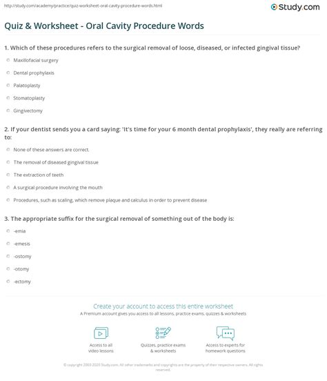 Quiz & Worksheet - Oral Cavity Procedure Words | Study.com