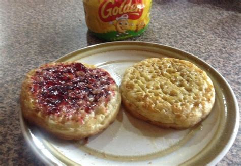 Golden® Crumpets with Oats topped with Golden Syrup and Blackberry Jam ...