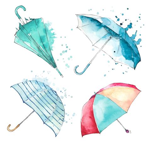 Premium Vector | Rainy day, watercolor hand painted umbrellas, watercolor splash