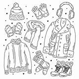 Hand Drawn Set Of winter clothes And Essentials Doodle coloring  sketch template