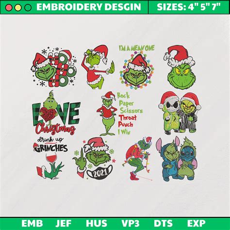 Grinch Embroidery Designs, Grinch Embroidery, Christmas Ligh - Inspire Uplift