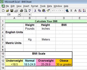 Bmi Chart In Excel