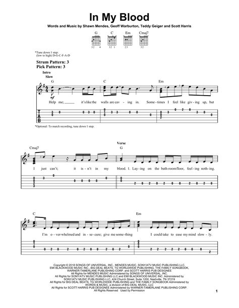 In My Blood by Shawn Mendes Sheet Music for Easy Guitar Tab at Sheet ...