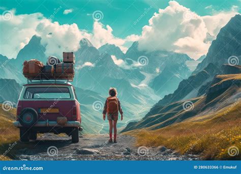 Travel in the Mountains on Car Generative Ai Stock Illustration ...