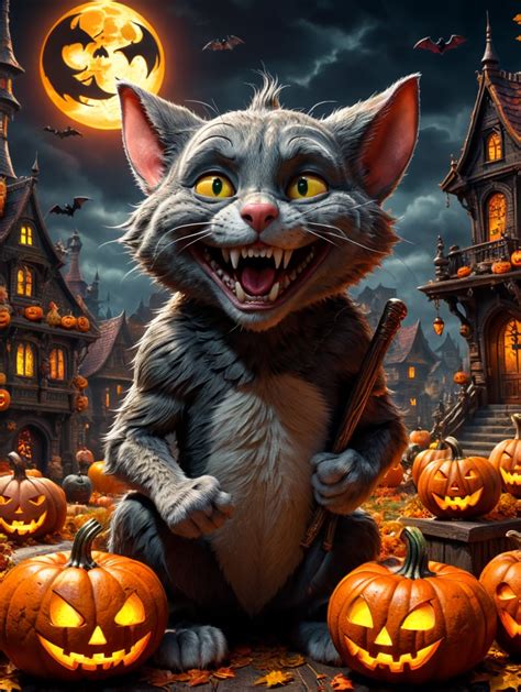 Premium Free ai Images | tom jerry cartoon horror scene halloween style vivid saturated colors ...