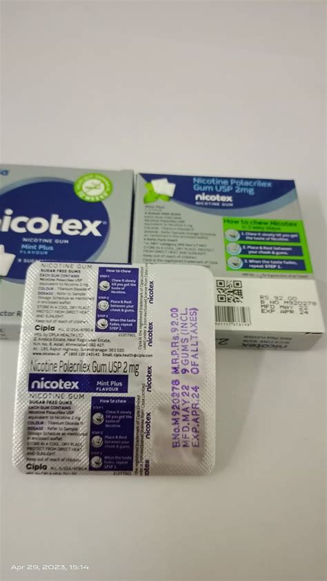 Mint NICOTEX 2MG CHEWING GUM (NICOTINE GUM), For Smoking Cessation ...