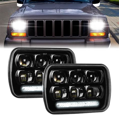 1 Pair 5X7 7X6 LED Headlight for 1984-2001 Jeep Wrangler YJ, Cherokee XJ & Comanche MJ Headlight ...