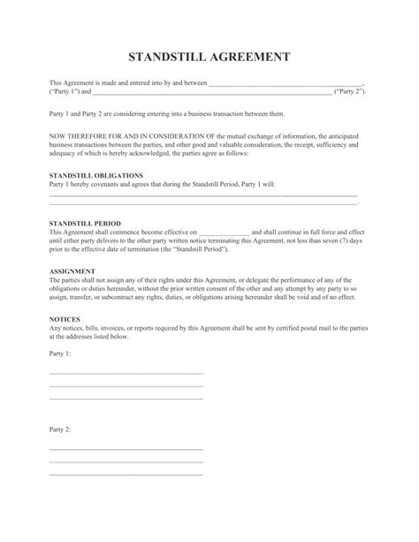 Standstill Agreement - Free Printable Legal Forms